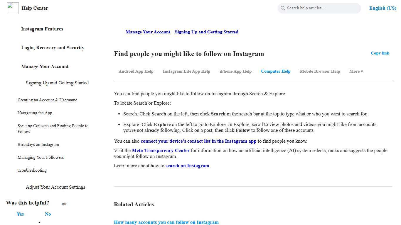 Find people you might like to follow on Instagram Instagram Help Center
